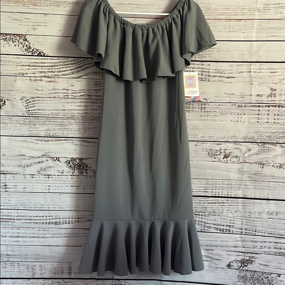 LuLaRoe Gray Cici Off-Shoulder Sheath Dress